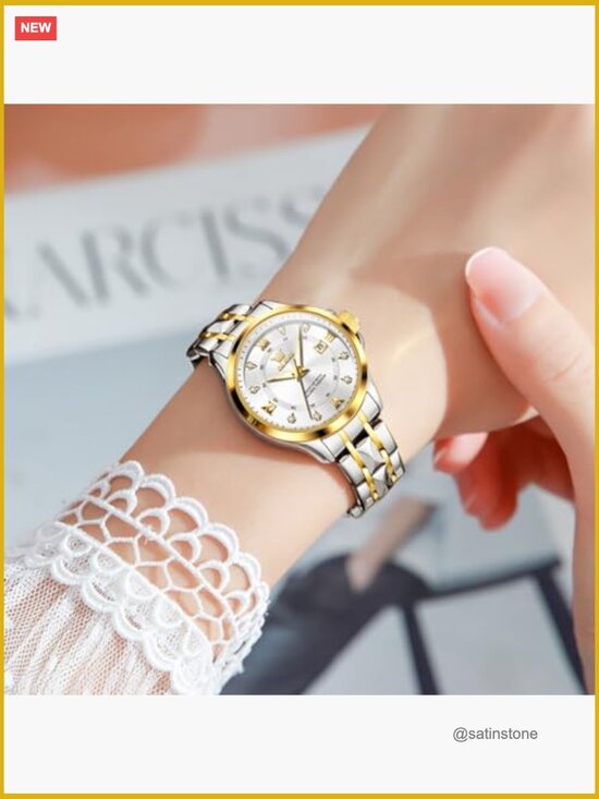 Women\'s Stainless Steel Quartz Watch with Date, Luminous Dial, Water Resistant